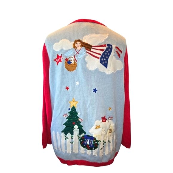 Quacker Factory VTG Blue & Red Front & Back Americana Christmas Cardigan Size 1X - Picture 4 of 12